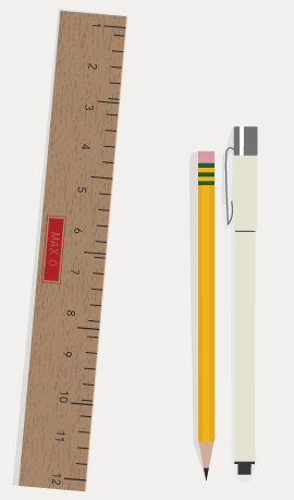 ruler, pen, and pencil