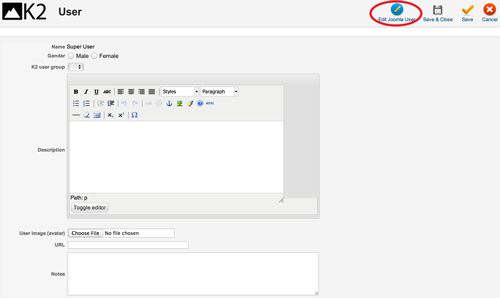 Joomla K2 user fields