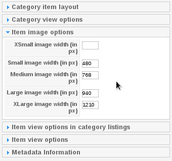 Responsive Image Category Settings